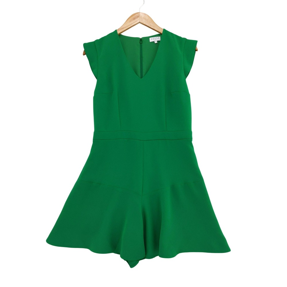 Claudie Pierlot Romper Women 38 Green Janis V-Neck Flutter Sleeve Mini Romper